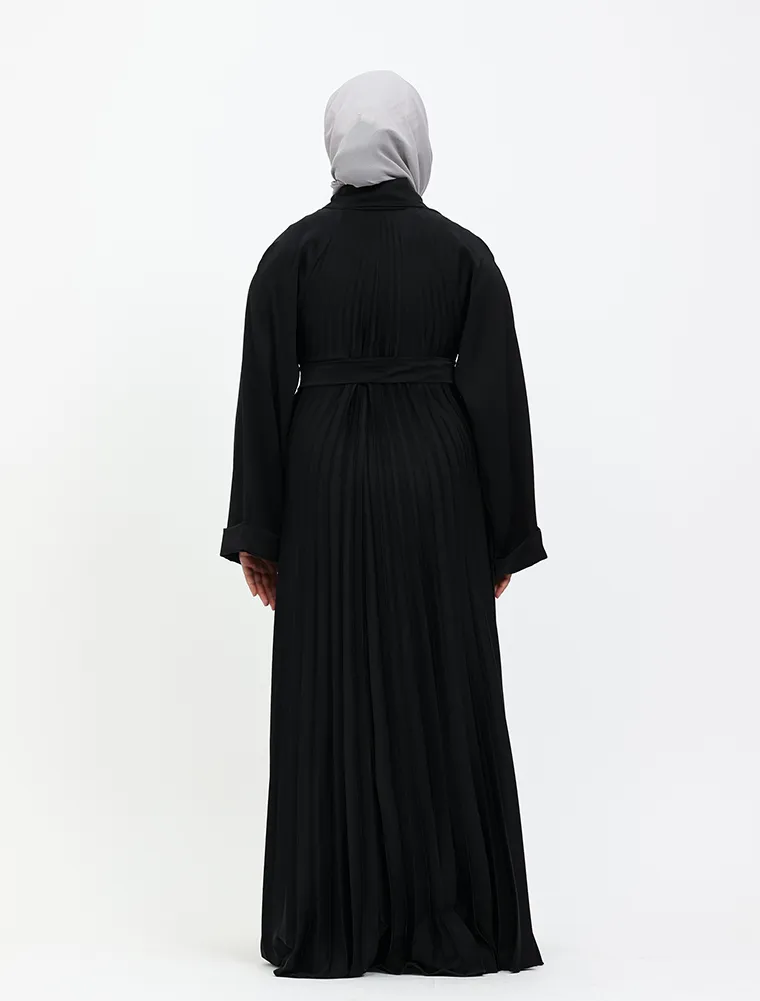 Girls Black Pleated Silhouette Abaya
